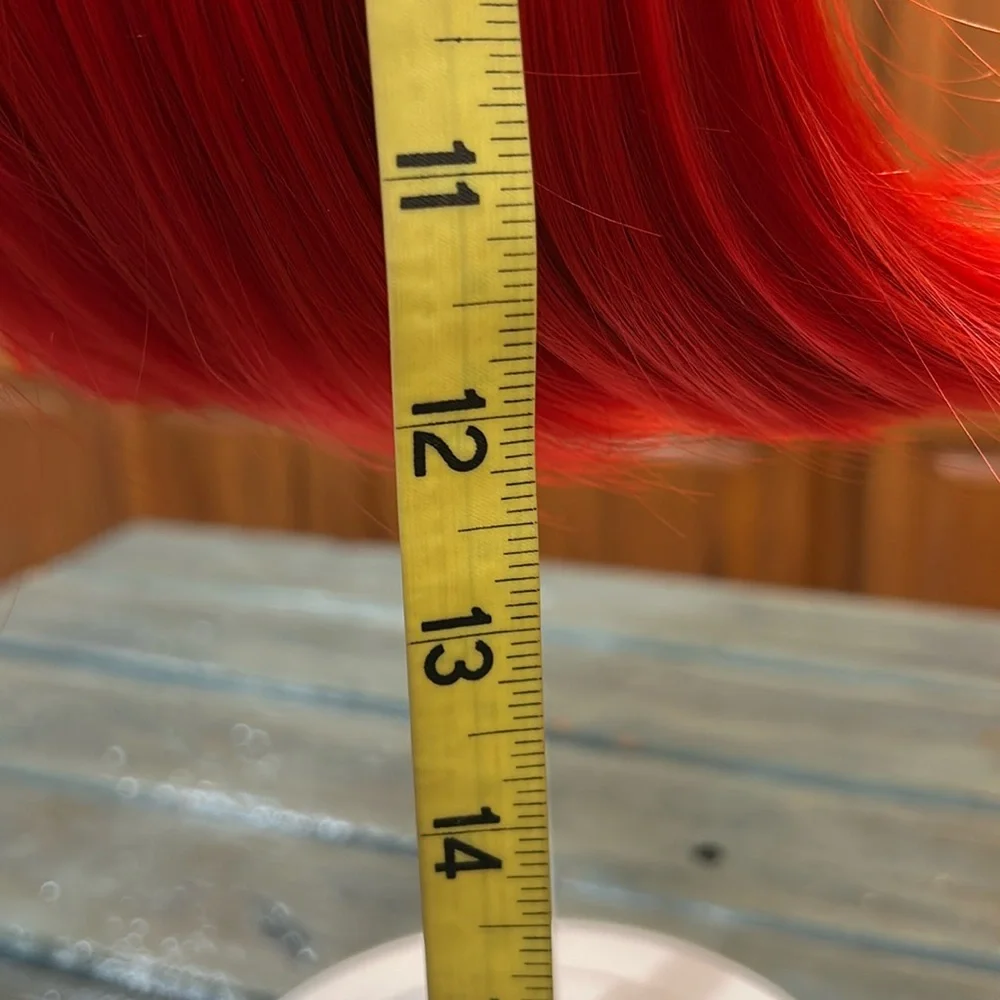 NWOT Red Medium Length Synthetic Wig w/ Bangs Open Mesh Cap Adjustable Strap